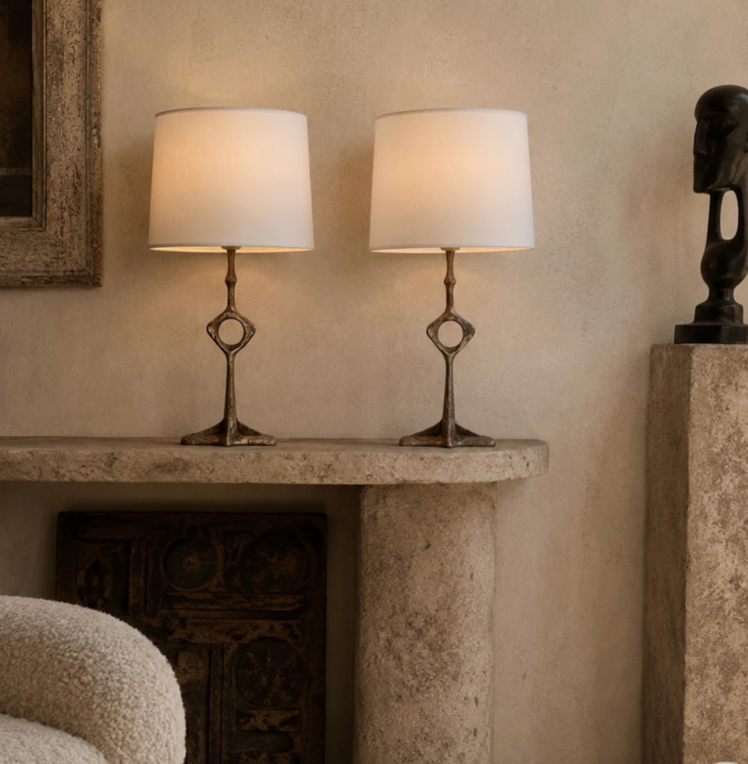 Denise Pietra Corbara, wife of Agostini, (1943–1990) Pair of lamps Bronze Date of creation:: Denise Pietra Corbara, wife of Agostini, (1943–1990)Pair of lamps Bronze Date of creation: circa 1960 H 35 cmA French sculptor and interior designer active in the mid-20th century, Denise Pietra Cor