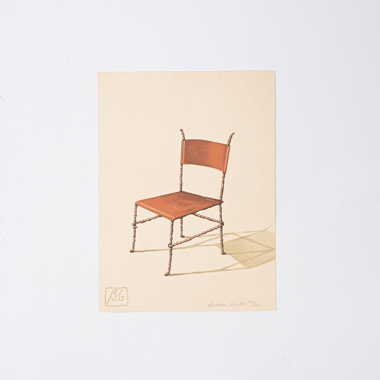 Elizabeth Garouste (1946) & Mattia Bonetti (1952) Chair Lithograph signed "B.G." on the plate,: Elizabeth Garouste (1946) & Mattia Bonetti (1952)ChairLithograph signed "B.G." on the plate, hand-signed "Mattia Bonetti," and numbered 136/200Circa 1995H22 L30 cmIn good original condition, never