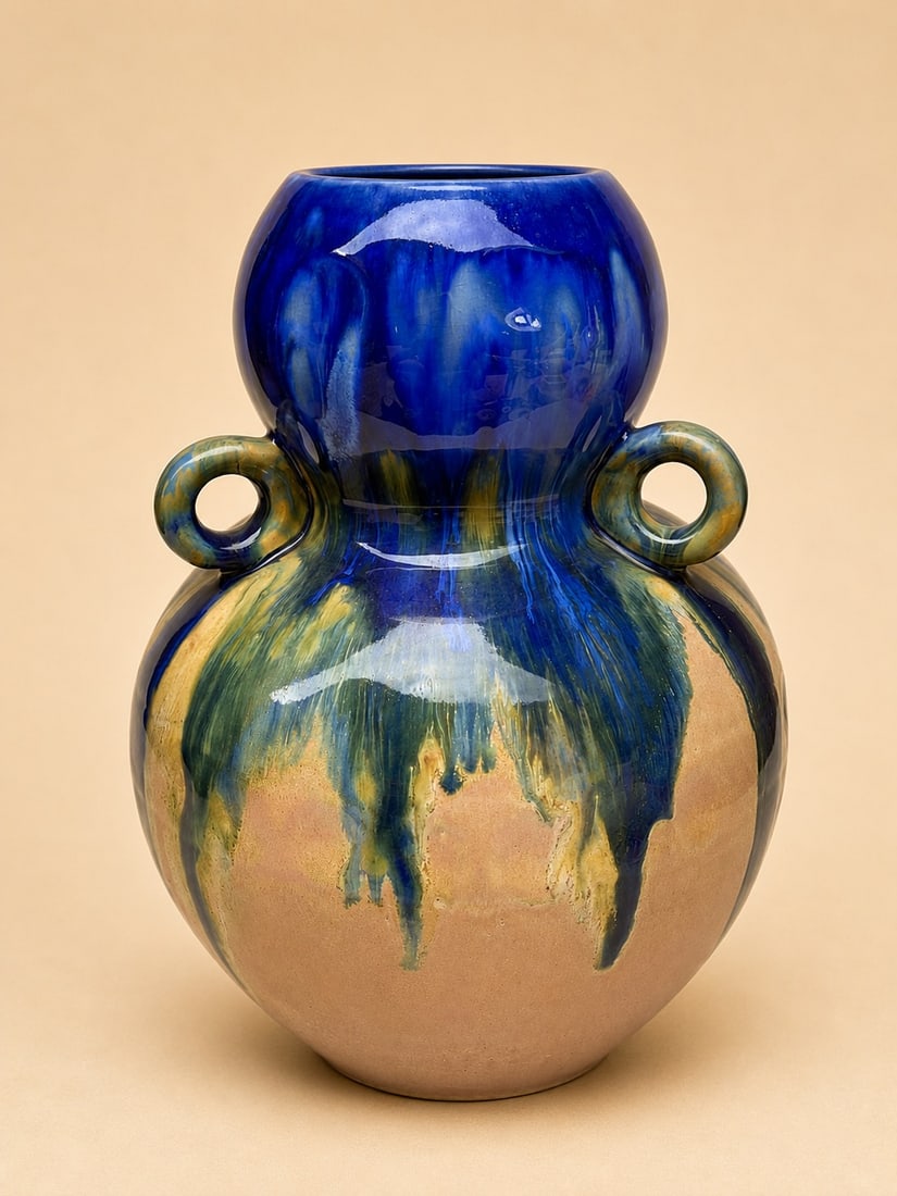 Gilbert Méténier (1876–after 1940) Art Deco vase with two handles Stoneware with Gannat Blue: Gilbert Méténier (1876–after 1940) Art Deco vase with two handles Stoneware with Gannat Blue crystalline glazeSigned on the baseDate of creation: circa 1925–1935 H26 cm Condition: Excellent over
