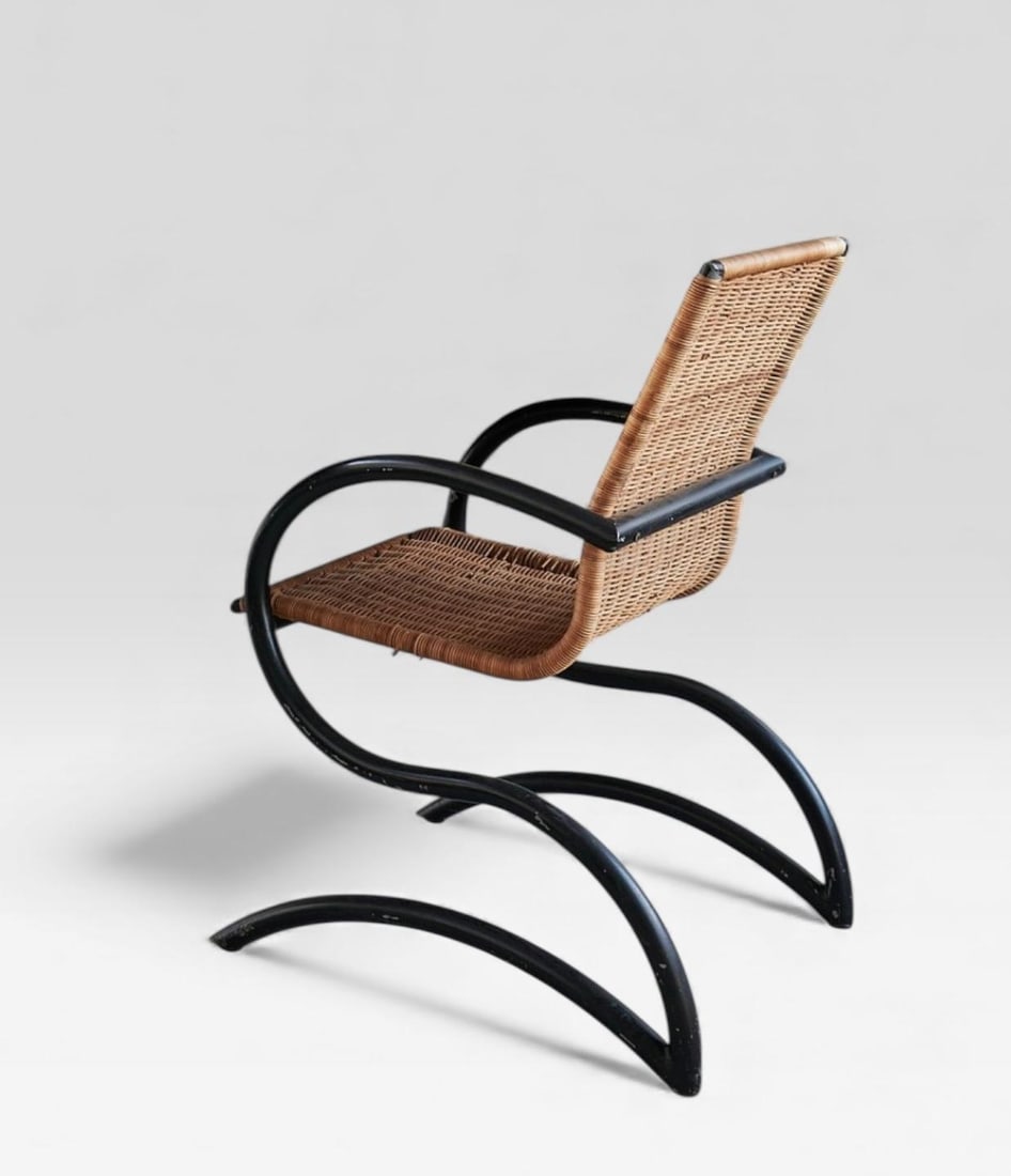 Wolfgang Laubersheimer (born in 1955) Kangaroo Armchair Black-lacquered tubular steel and cane (1 of 5)