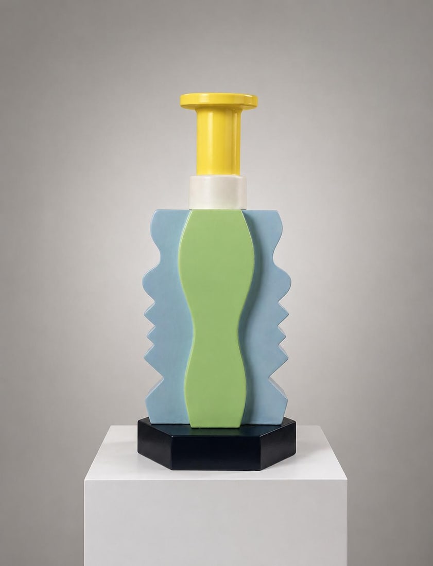 Ettore Sottsass (1917–2007) 6000 Vase Glazed ceramic, leather, and lacquered wood Hollywood (1 of 3)