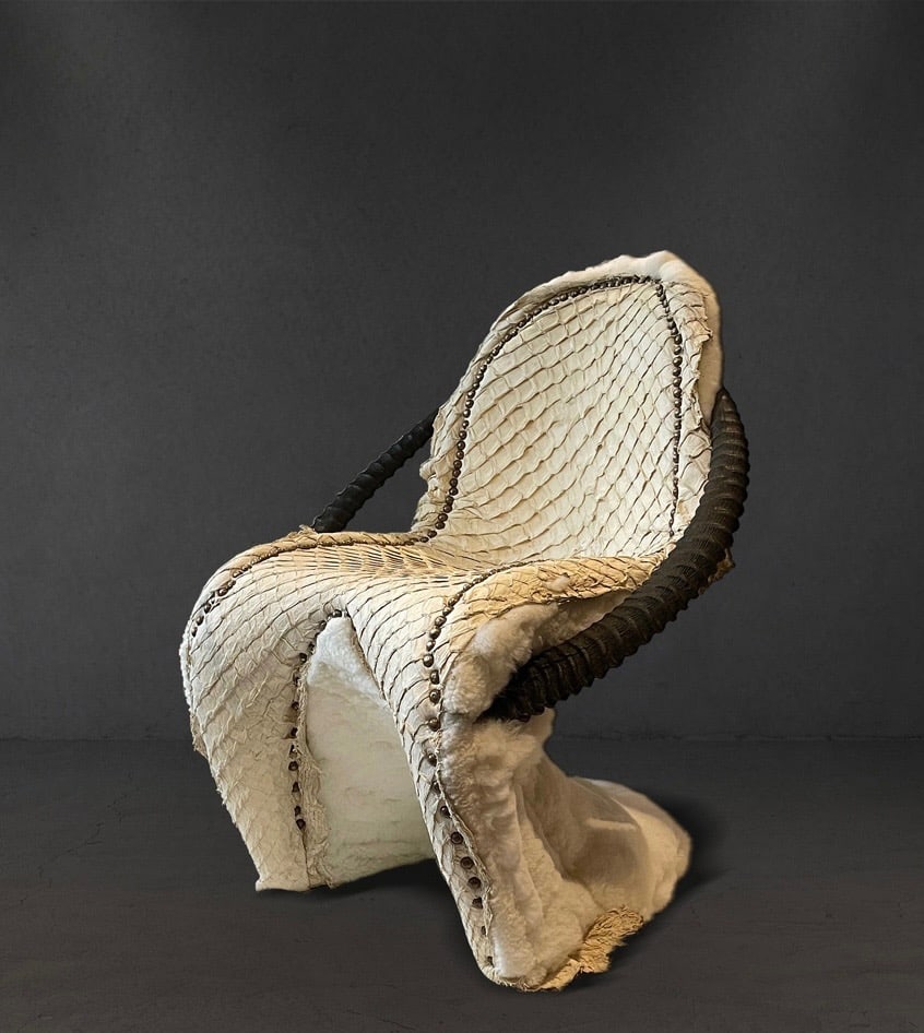 Michel Haillard (born in 1959) Carpediem Chair Piraucu and sheepskin, oryx Date created: 2025 H90 (1 of 2)