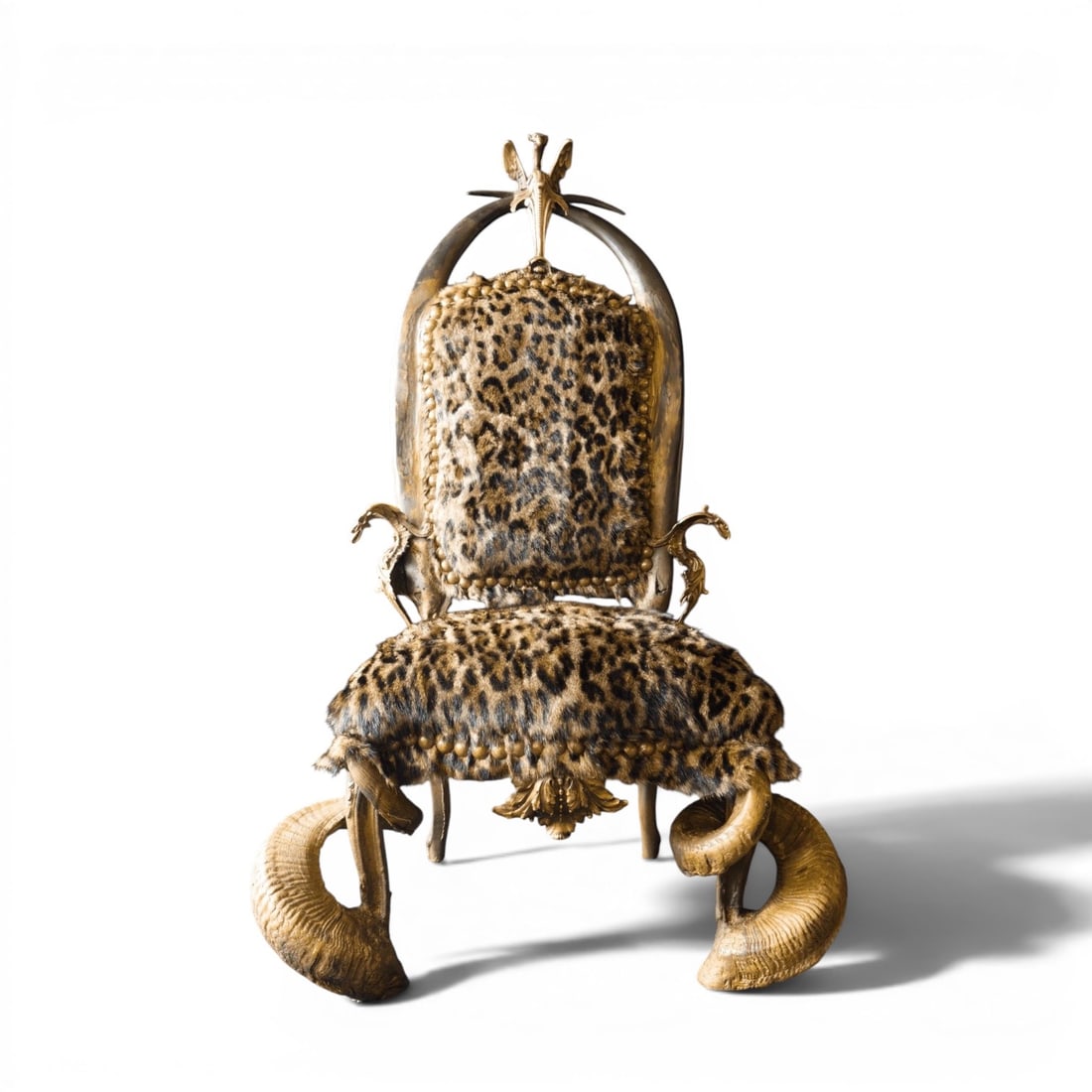 Michel Haillard (born in 1959) Zoubina Armchair Indian water buffalo, ram, printed murmel, bronzes: Michel Haillard (born in 1959)ZoubinaArmchair Indian water buffalo, ram, printed murmel, bronzesH110 W50 D70There is something in Michel Haillard’s work that evokes at once a cabinet of curiosities,