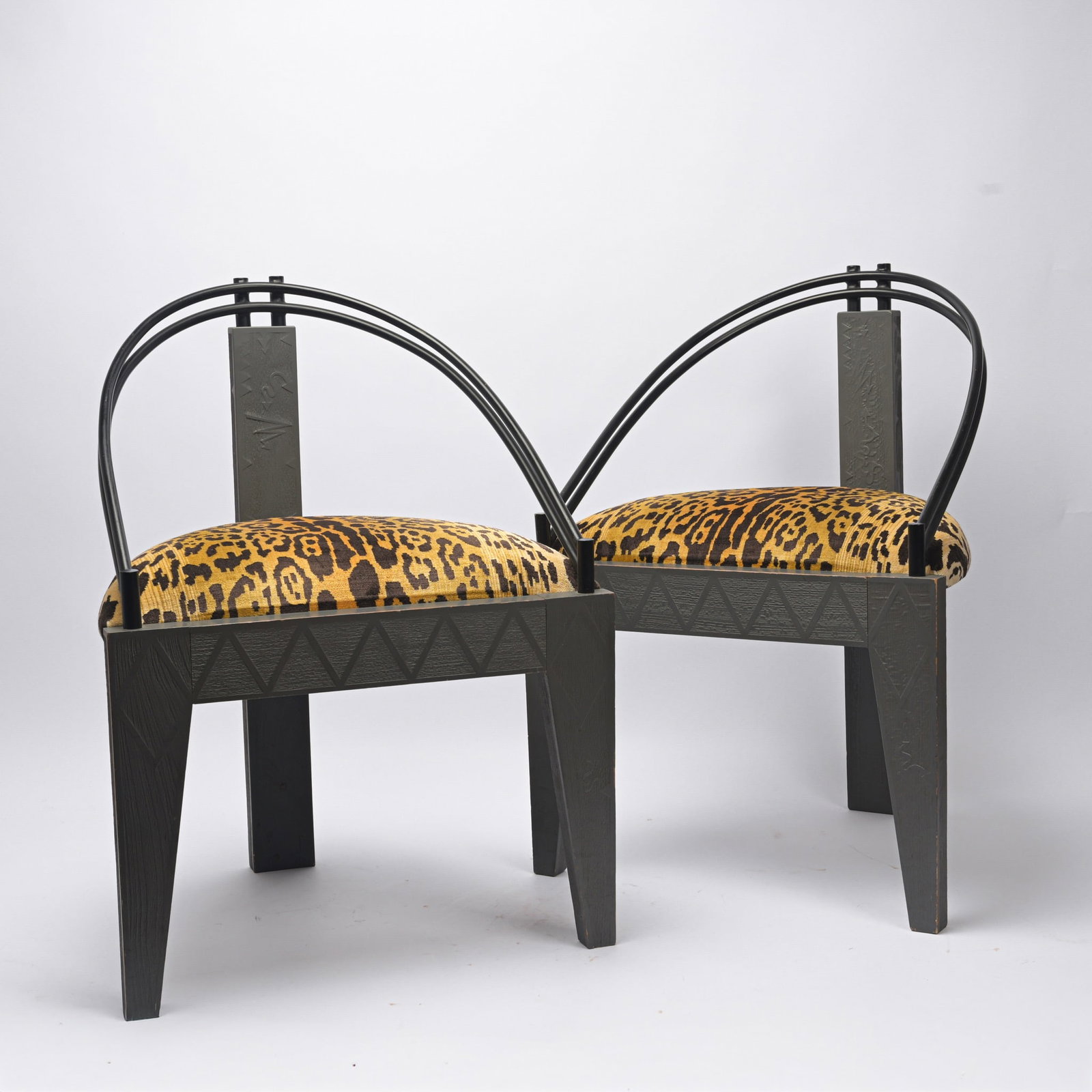Patrice Giraudeau Cibak Pair of armchairs Steel, painted wood, fabric Libel limited edition Date of (1 of 9)