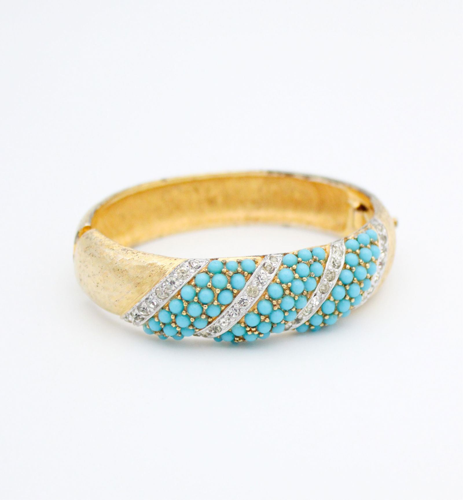 Joseph Mazer Vintage 1959 Joseph Mazer Turquoise & Brushed Gold Plated Hinged Bracelet (1 of 7)