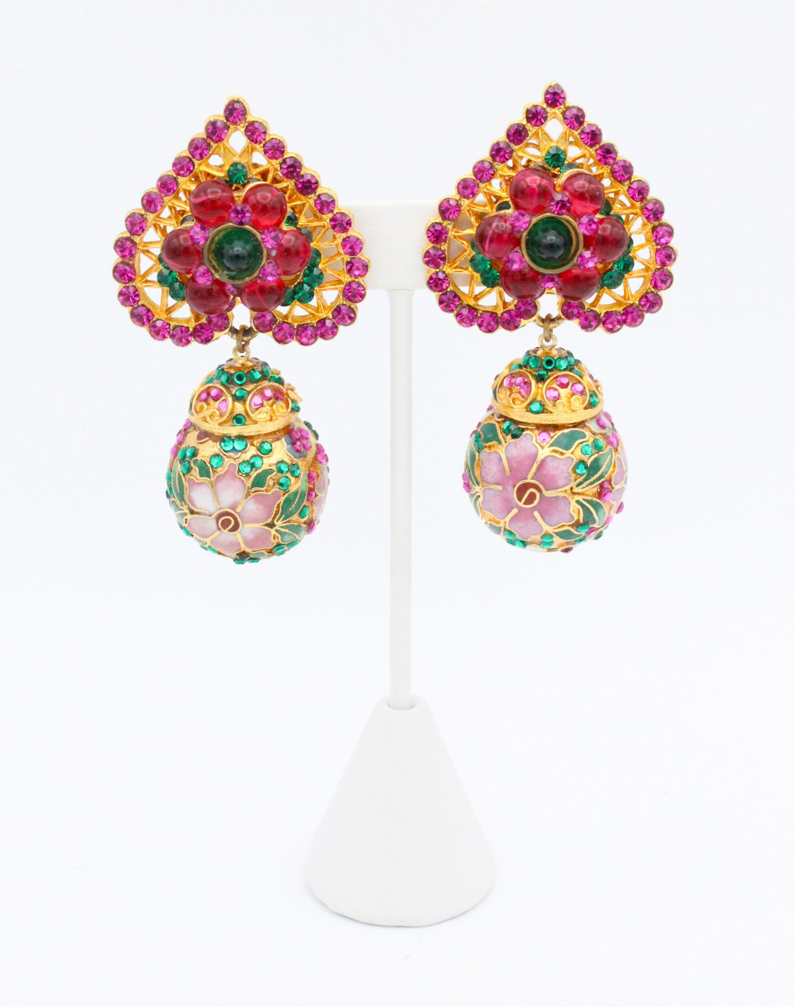 Vintage CloisonnÈ and Cabochon Statement Earrings, 7cm (1 of 11)