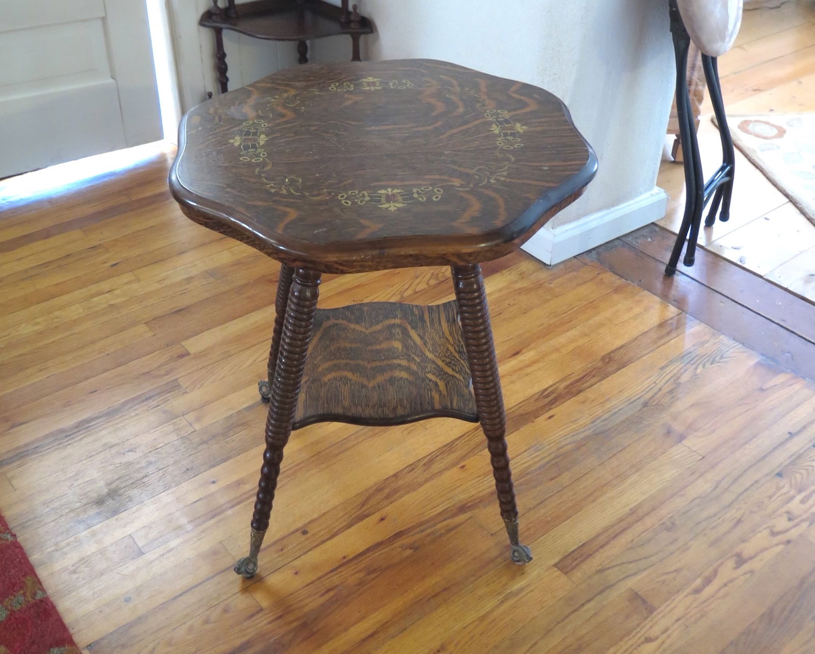 Tiger Oak Inlaid Side Table (1 of 5)