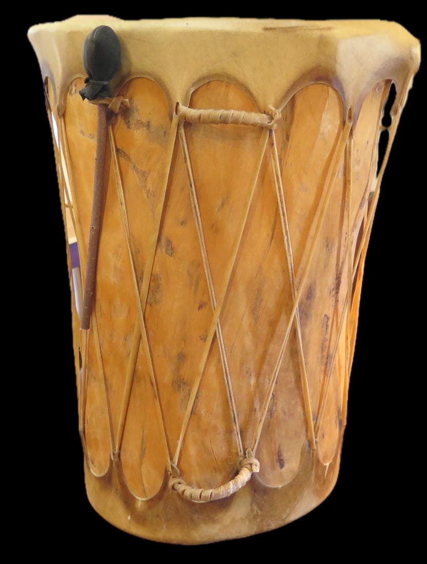 Tall Native American Pueblo Drum with Beater (1 of 9)