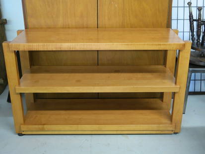 Wooden Television Stand: Solid wood stand with shelf for components.