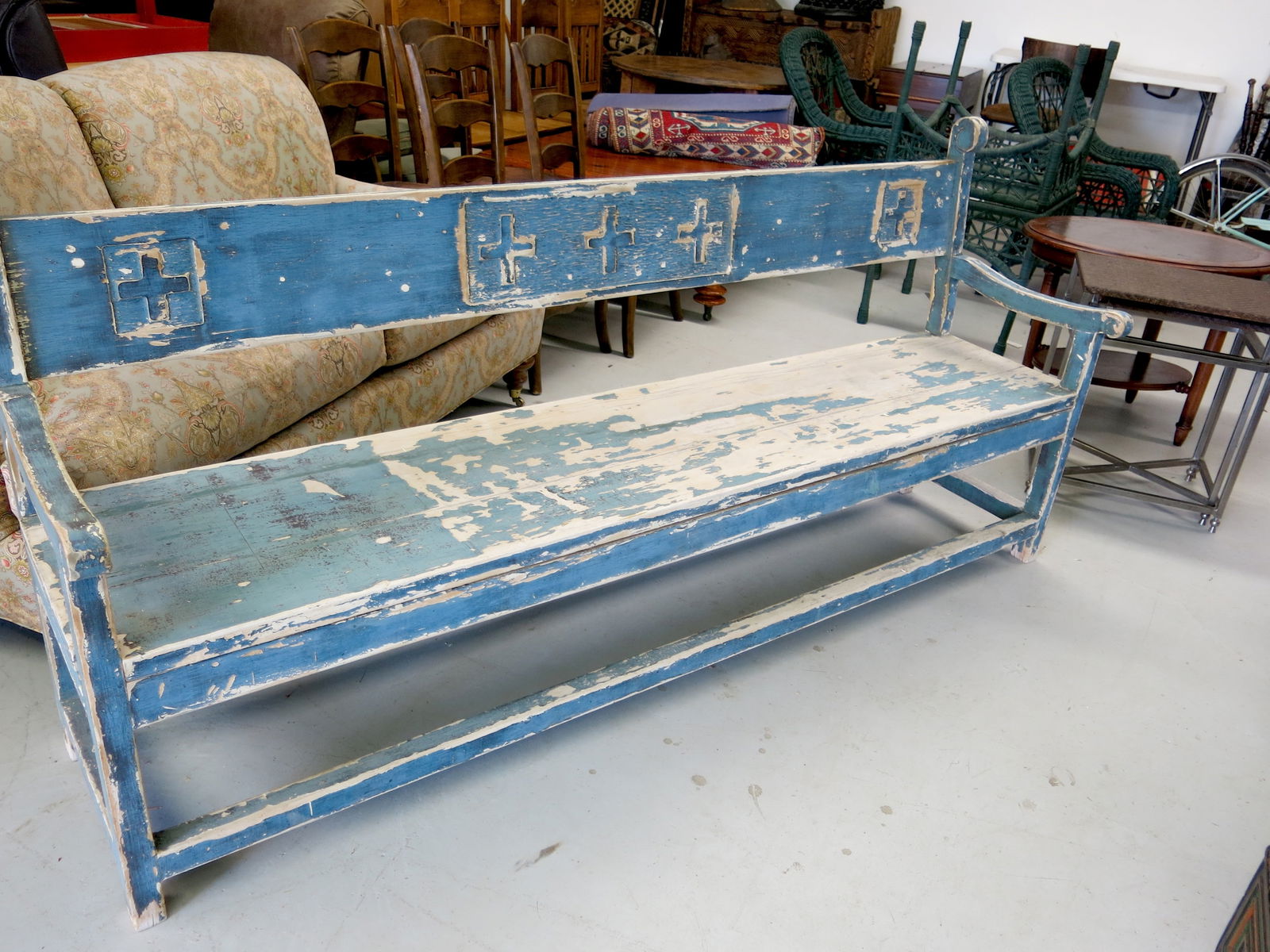 Antique New Mexico Church Blue Bench (1 of 5)