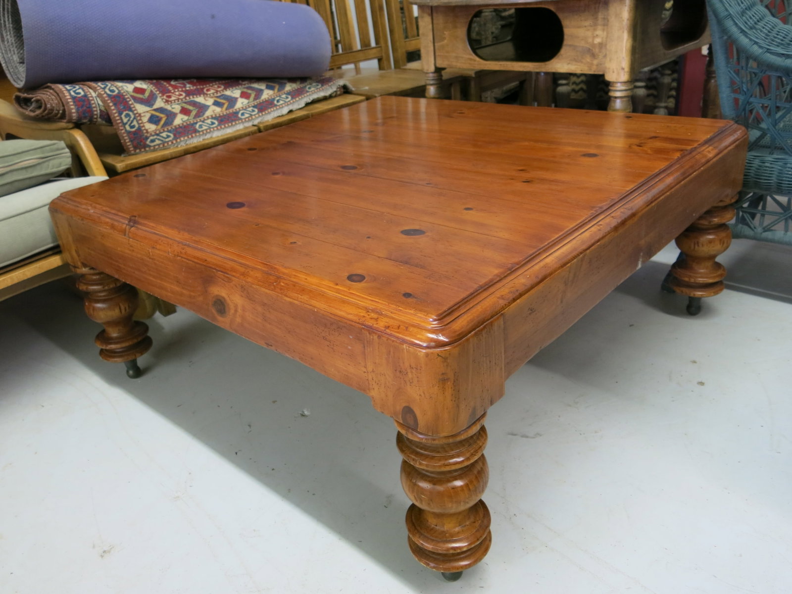 Pine Baluster Leg Square Coffee Table (1 of 4)