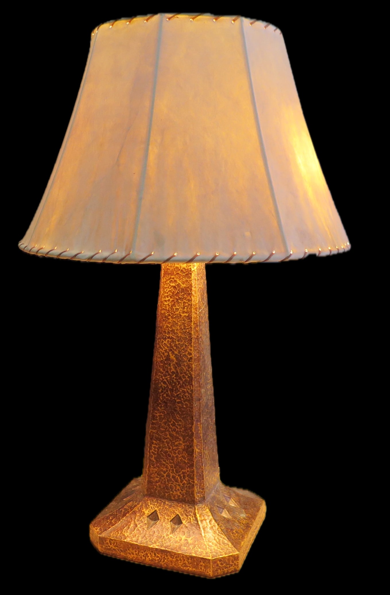 Quoizel Hammered Copper Finish Two Light Lamp with Rawhide Shade (1 of 8)