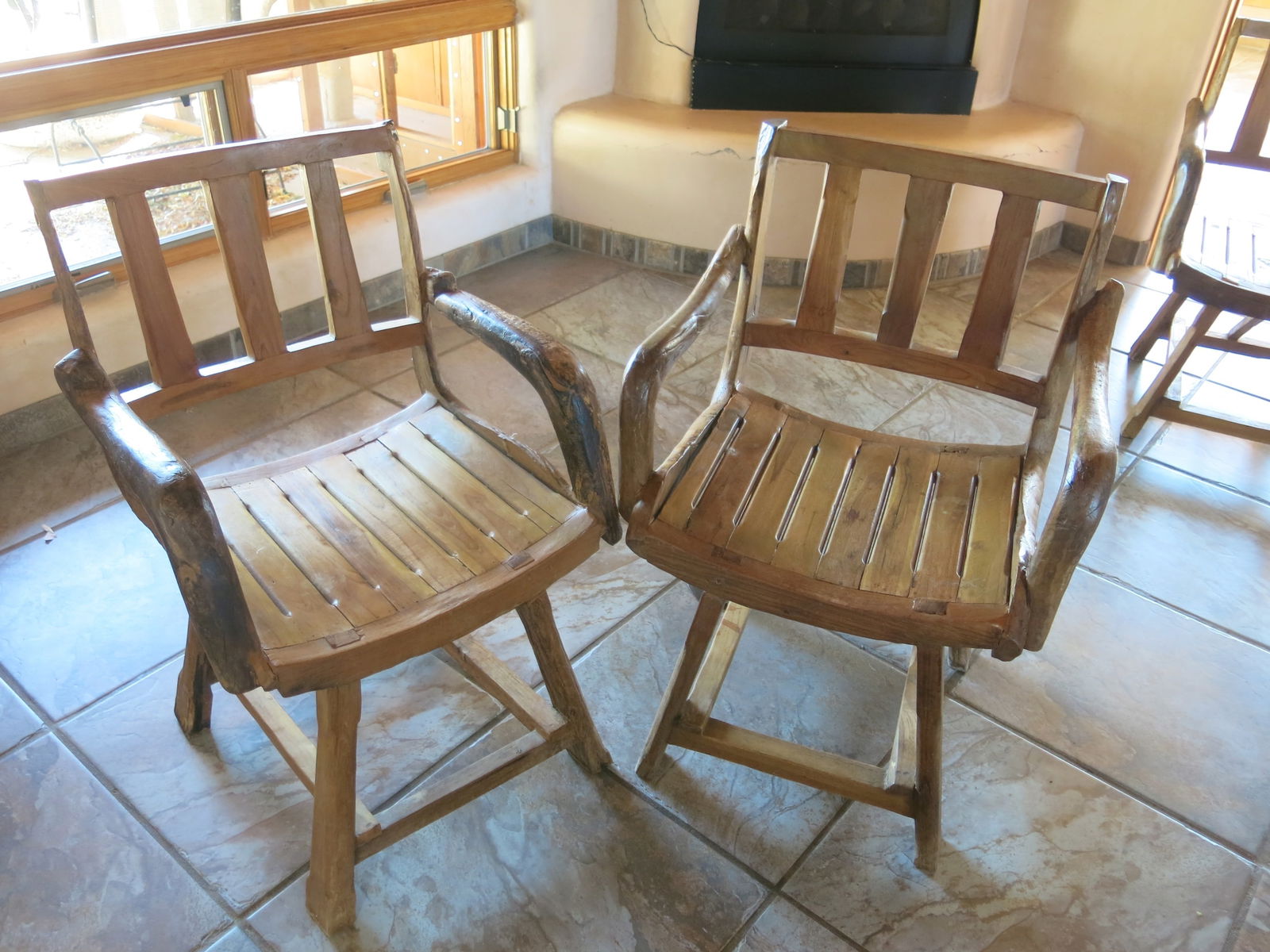 Teak Farmhouse Rustic Dining Chair Set of 2 (1 of 7)
