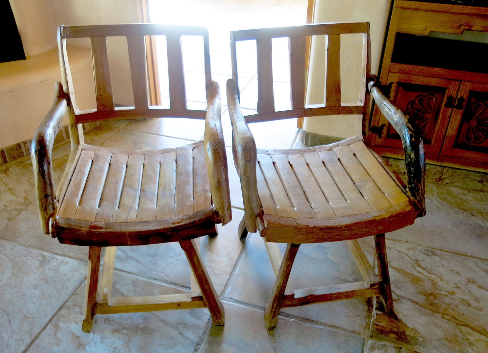 Teak Farmhouse Rustic Dining Chair Set of 2 (1 of 7)
