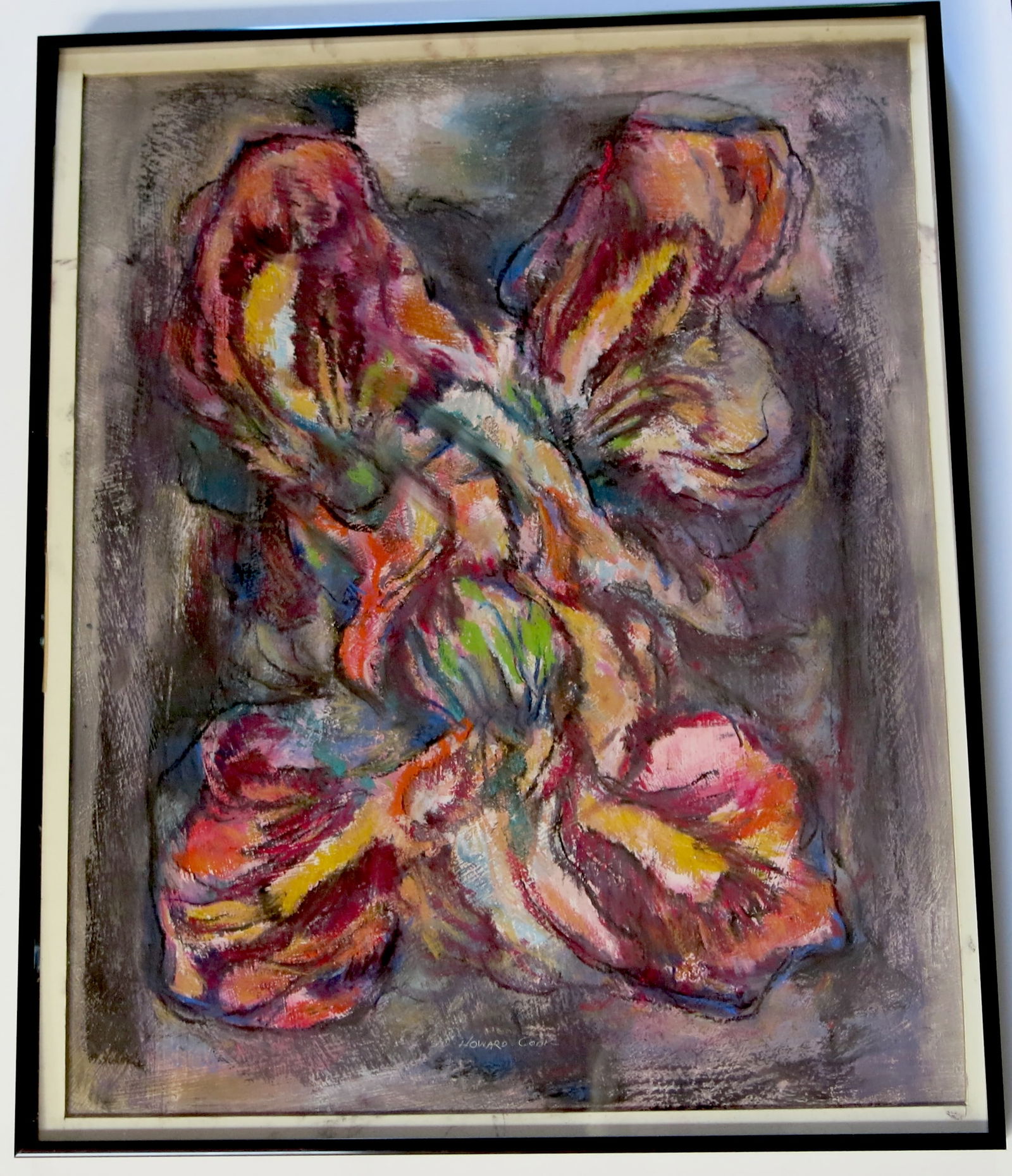 Howard Norton Cook "Exotic Iris" Pastel On Board: Howard Norton Cook 1901-1980. "Exotic Iris" pastel on board. A later work by Cook, where his abstractions intertwine with his more literal views. This pastel works on you in the most acceptable yet in