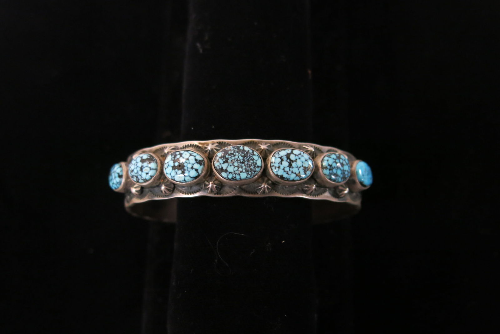 Vintage June Defauto Spiderweb Lone Mountain Turquoise and Silver Cuff Bracelet (1 of 7)