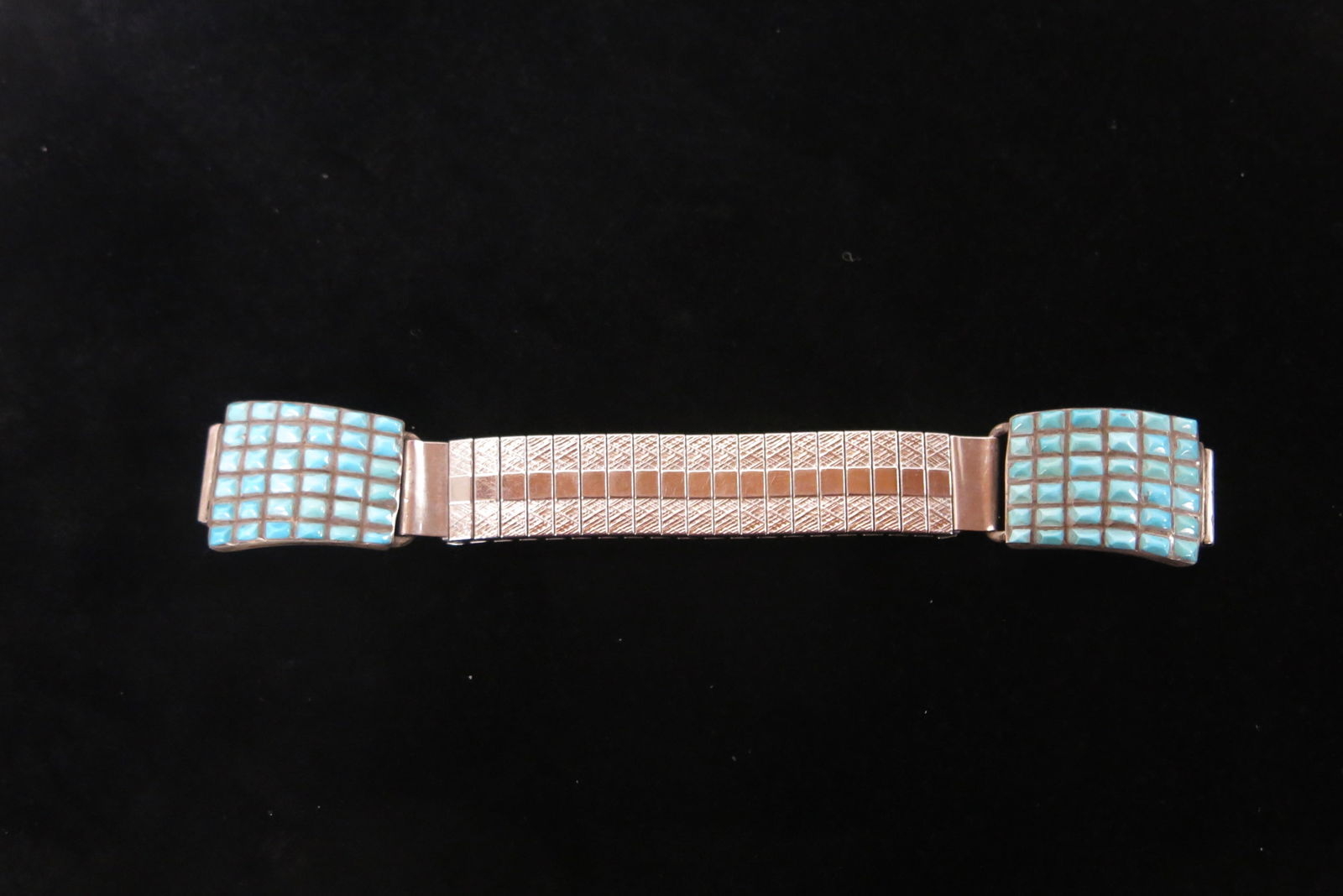 Old Pawn Zuni Silver Turquoise Inlay Watch Band (1 of 5)