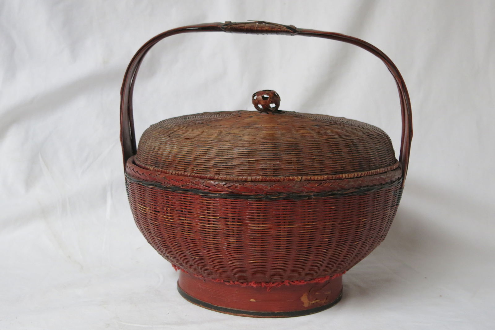 Antique Chinese Lidded Woven Bamboo Basket (1 of 9)