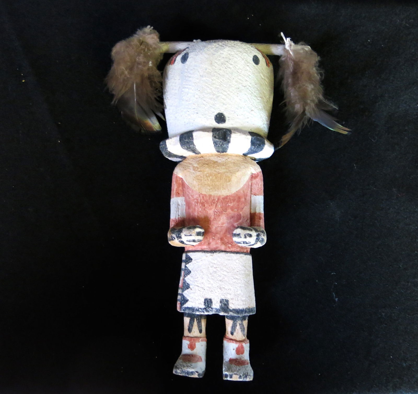 Manfred Susunkewa Zuni Katsina ca. 1950: Hakto (Zuni Spirit of the Forest) carved cottonwood, natural pigments, feathers.