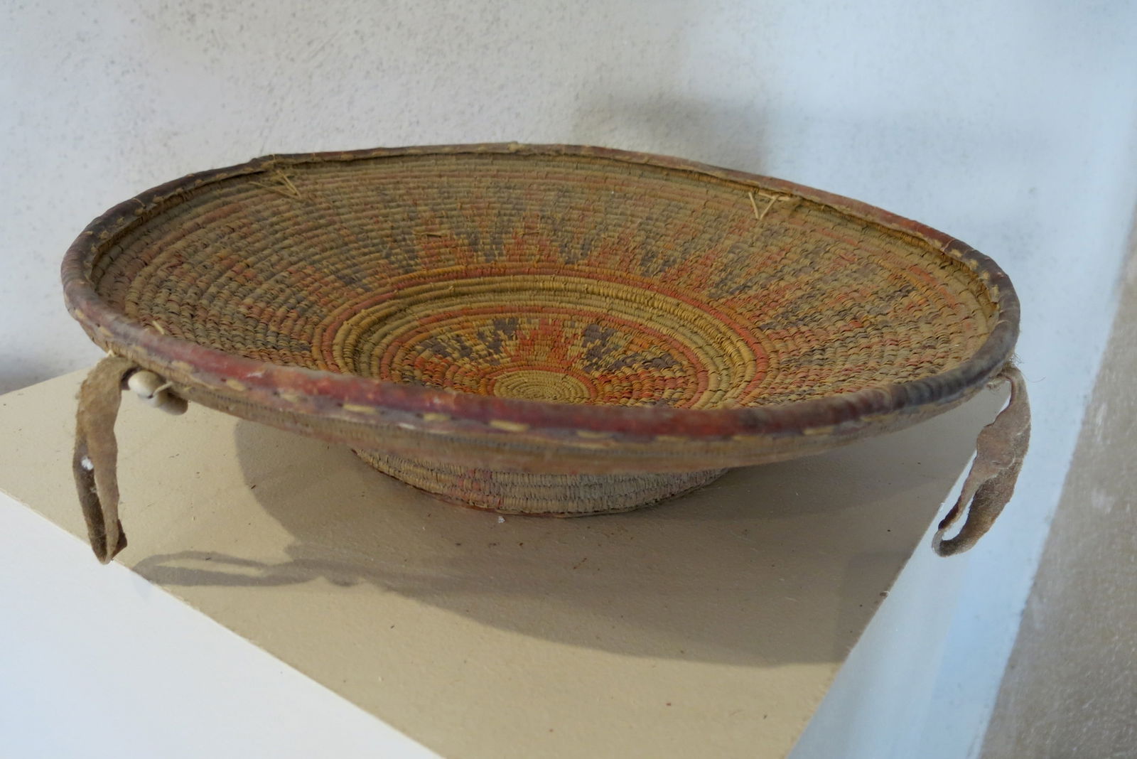 Cowrie Shell and Leather Tri-Color Footed Basket (1 of 11)