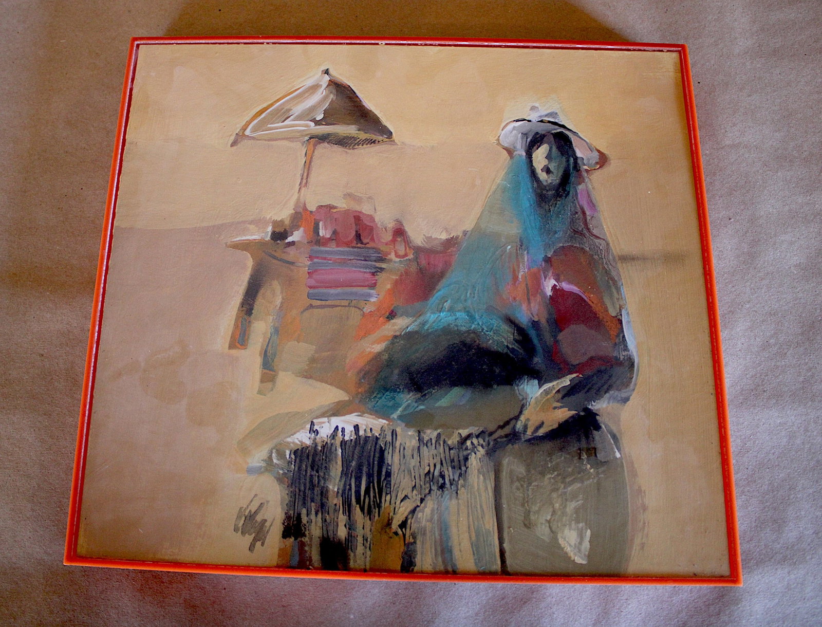 Road Stand - Framed: Gouache on paper signed lower left center. Frame 12.25"x13.5"