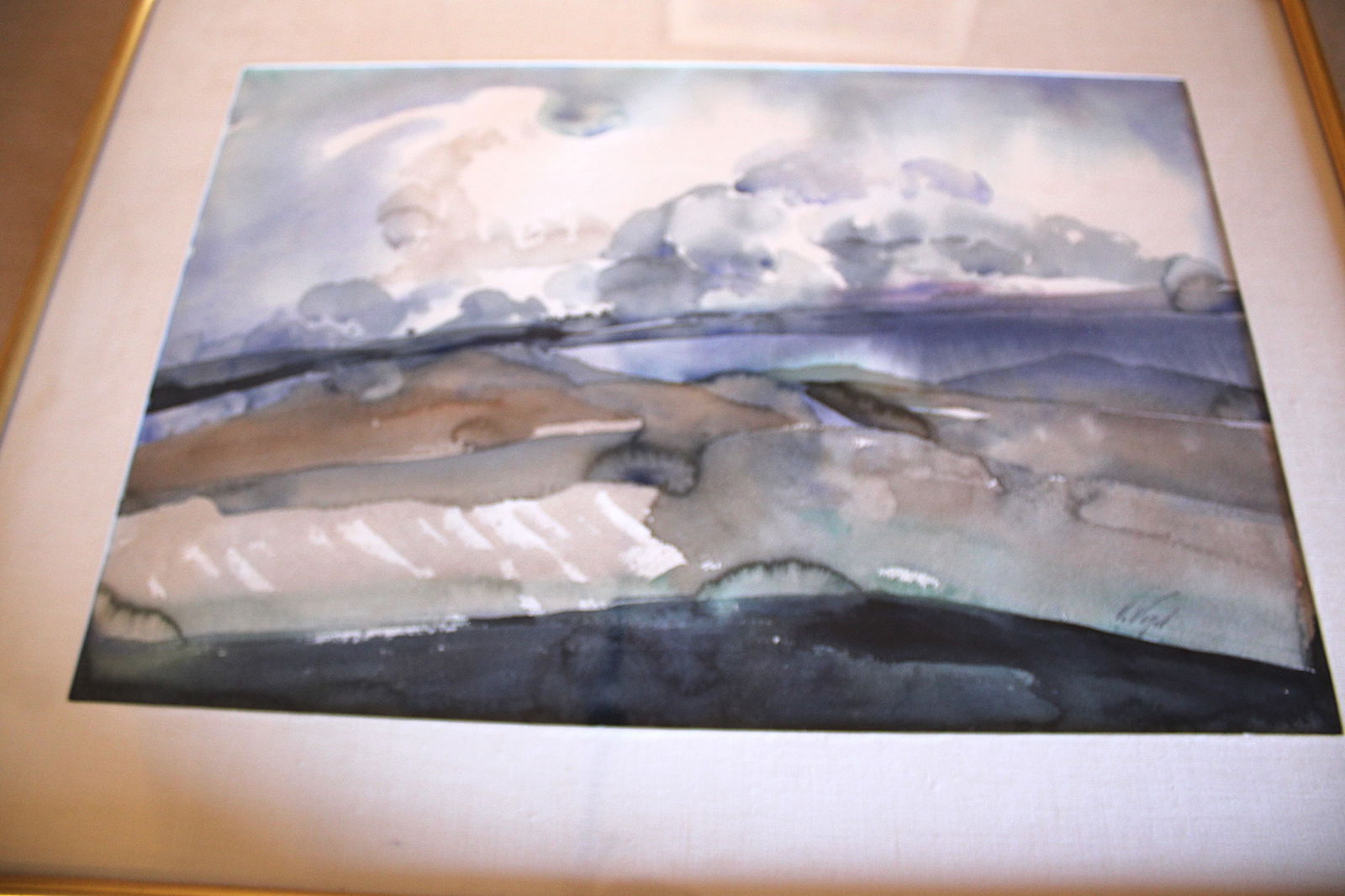 August Storm - Framed: Watercolor signed lower right. Frame 22.25"x29.5"