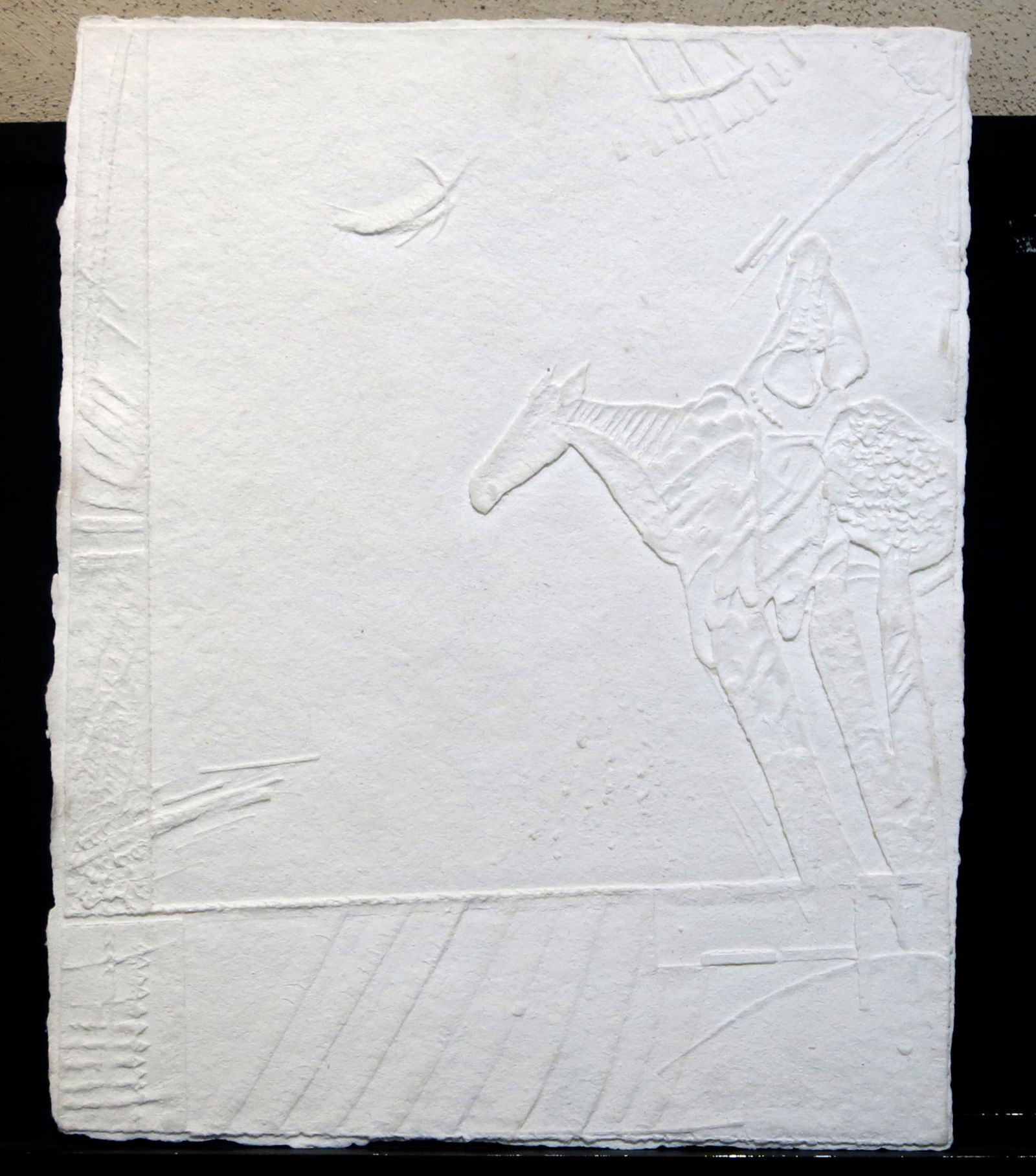 Unsigned Man and Horse: Embossed paper man and horse