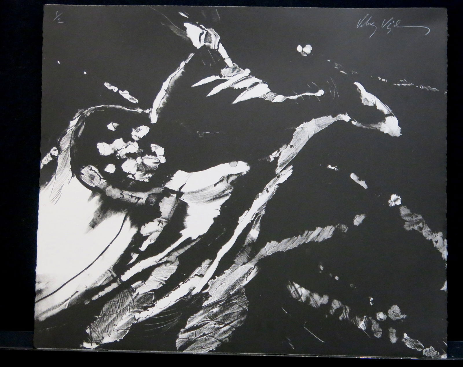 Untitled Black and White Horse: Lithograph on paper signed upper right numbered upper left