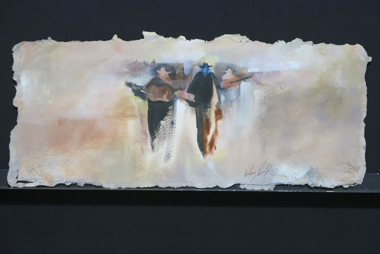 Untitled Men with Guitars: Watercolor signed lower right