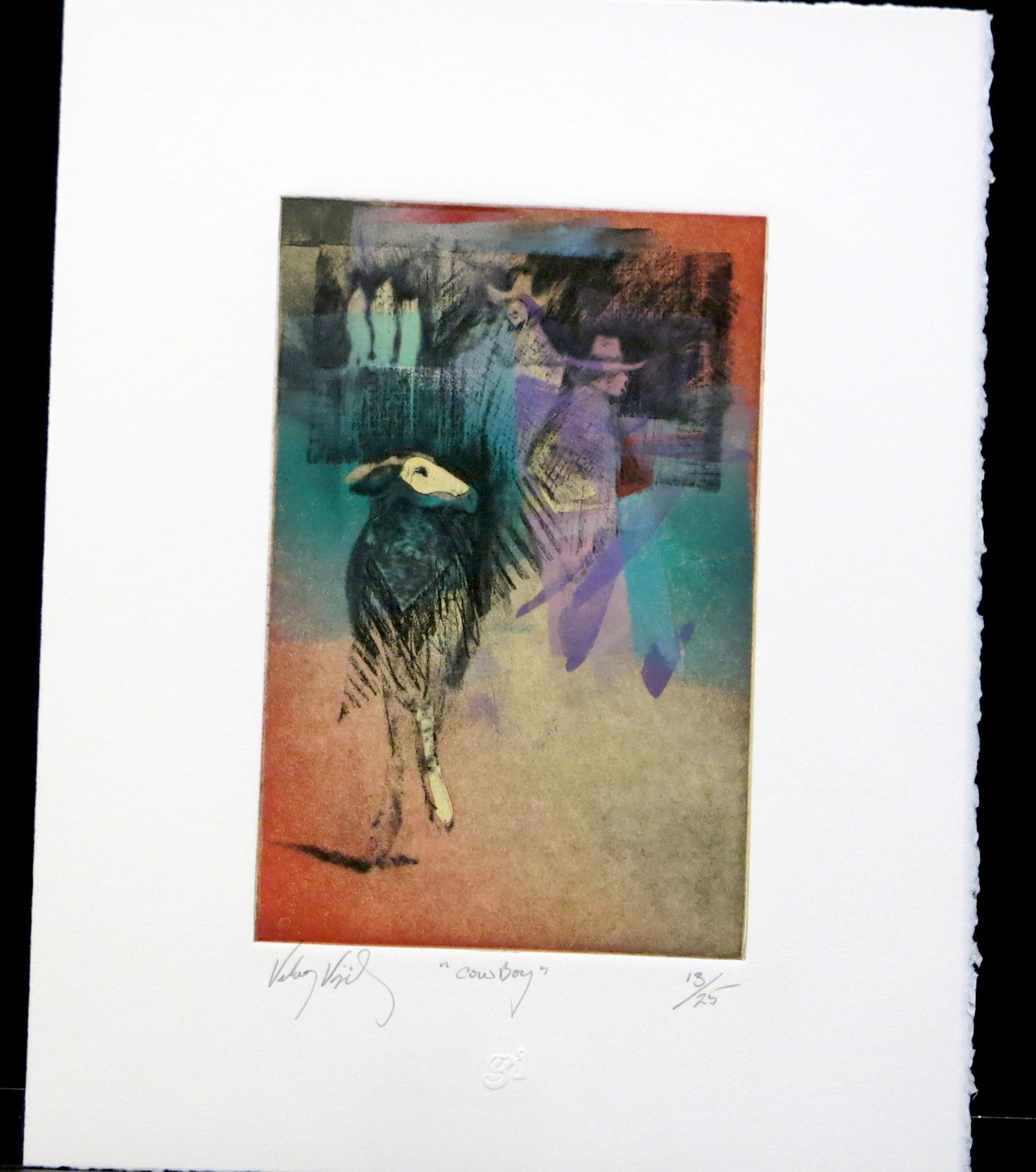 Cowboy: Etching signed lower left titled center number lower right