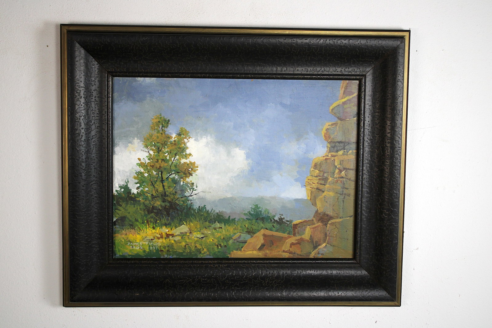 James FIELDS (American) Original Acrylic on Canvas, Signed Lower Left, "Lonesome View": Original acrylic on canvas by James Fields. Measures 16x20 inches. Exquisitely Framed. Category: Western Landscape Painting, High Desert Landscape Art, New Mexico Skies, Southwestern Fine Art, Listed 