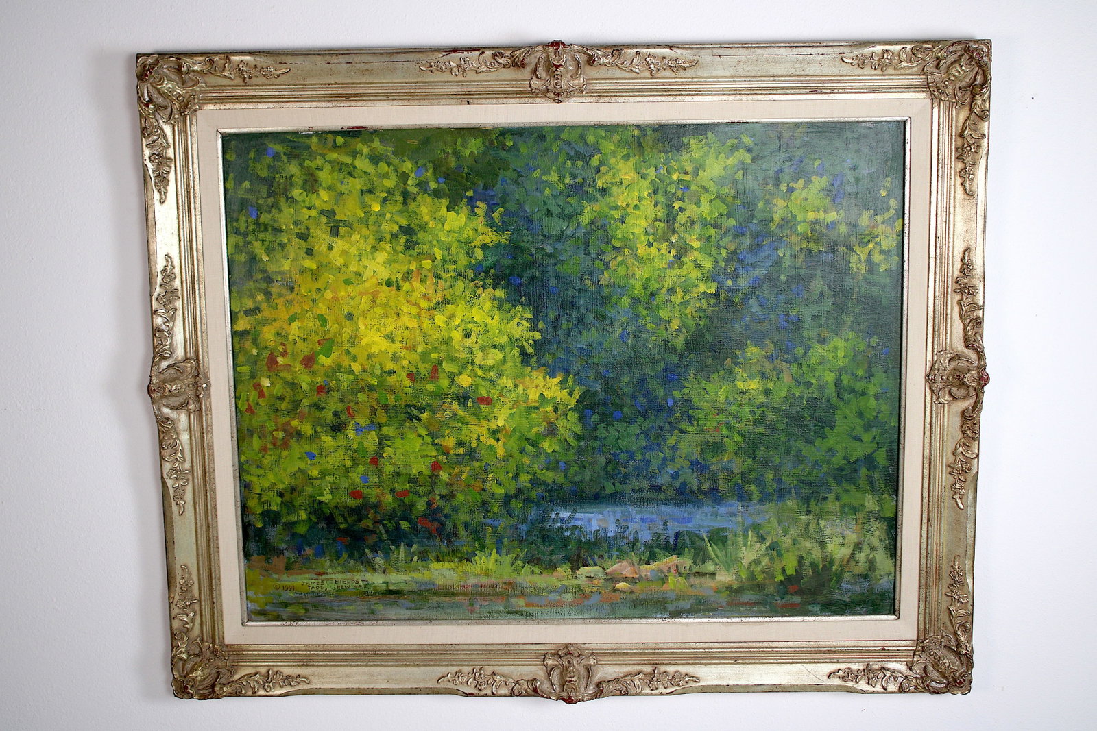 James FIELDS (American) Original Acrylic on Board Signed Lower Left "Pot Creek": Original acrylic on board by James Fields. Measures 30x40 inches. Exquisitely Framed. Category: Western Landscape Painting, High Desert Landscape Art, New Mexico Skies, Southwestern Fine Art, Listed A