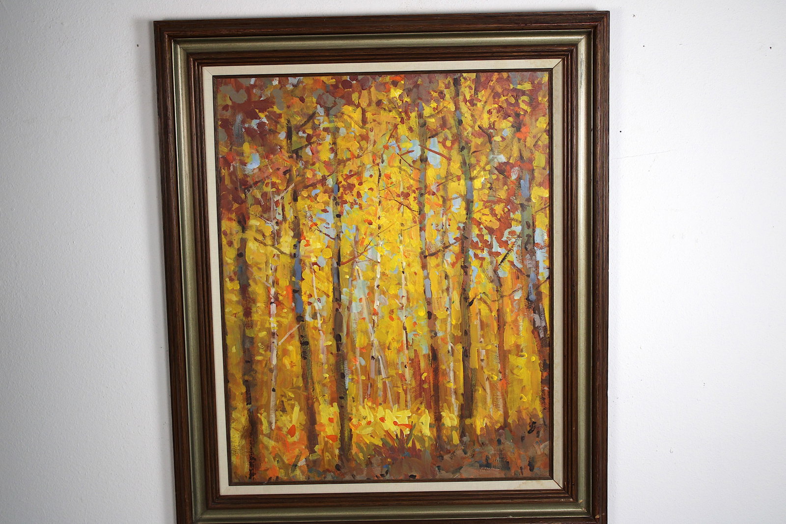 James FIELDS (American) Original Acrylic on Board, Unsigned, "Autumn Trees": Original acrylic on board by James Fields. Measures 30x24 inches. Exquisitely Framed. Category: Western Landscape Painting, High Desert Landscape Art, New Mexico Skies, Southwestern Fine Art, Listed A