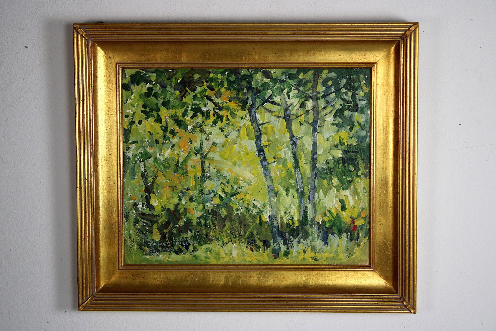 James FIELDS (American) Original Acrylic on Board, Signed Lower Left, "Lush Woods": Original acrylic on board by James Fields. Measures 16x20 inches. Exquisitely Framed. Category: Western Landscape Painting, High Desert Landscape Art, New Mexico Skies, Southwestern Fine Art, Listed A