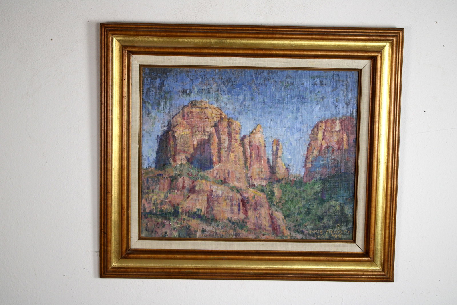 James FIELDS (American) Original Acrylic on Board, Signed Lower Right, "Sedona Landscape": Original acrylic on board by James Fields. Measures 16x20 inches. Exquisitely Framed. Category: Western Landscape Painting, High Desert Landscape Art, California Skies, Southwestern Fine Art, Listed A