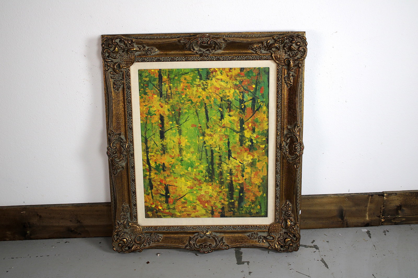 James FIELDS (American) Original Acrylic on Board, Signed Lower Right, "Golden Leaves": Original acrylic on board by James Fields. Measures 17.5x20.5 inches. Exquisitely Framed. Category: Western Landscape Painting, High Desert Landscape Art, New Mexico Skies, Southwestern Fine Art, List