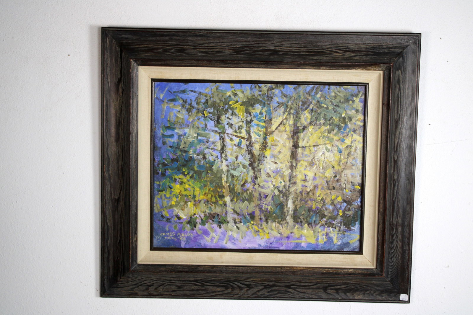 James FIELDS (American) Original Acrylic on Board, Signed Lower Left, "Green Woods #2": Original acrylic on board by James Fields. Measures 16x20 inches. Exquisitely Framed. Category: Western Landscape Painting, High Desert Landscape Art, New Mexico Skies, Southwestern Fine Art, Listed A