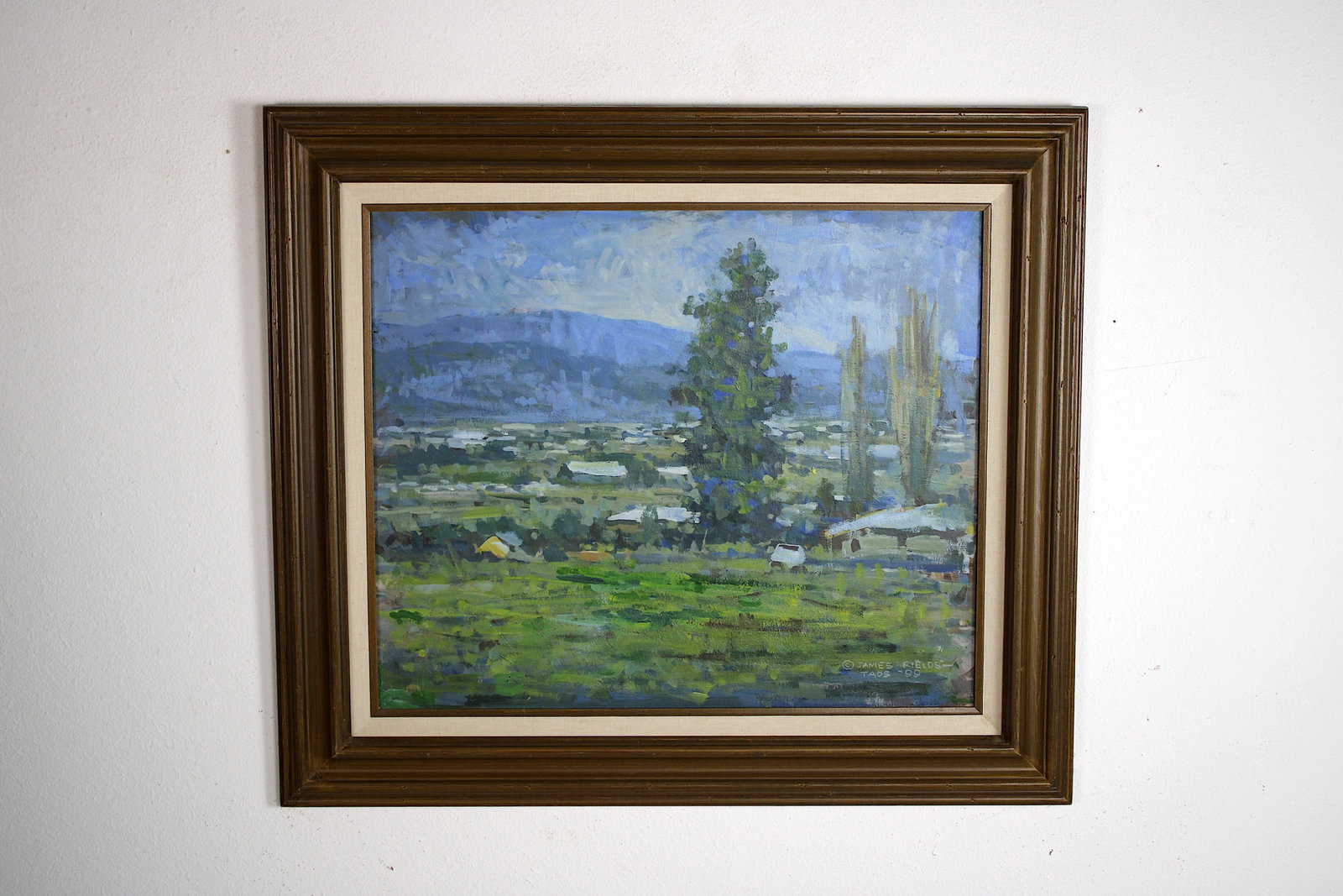 James FIELDS (American) Original Acrylic on Board, Signed Lower Right, "South Of Town": Original acrylic on board by James Fields. Measures 20x24 inches. Exquisitely Framed. Category: Western Landscape Painting, High Desert Landscape Art, New Mexico Skies, Southwestern Fine Art, Listed A
