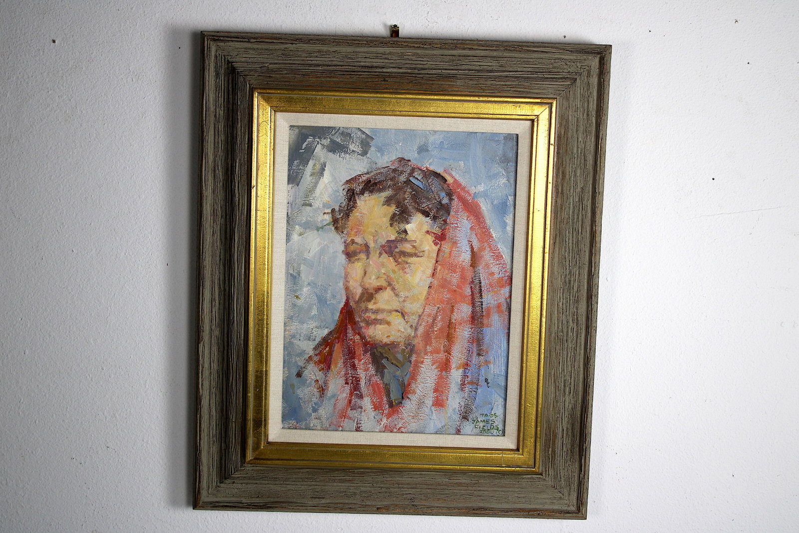 James FIELDS (American) Original Acrylic on Board, Signed Lower Right, Untitled: Original acrylic on board by James Fields. Measures 12x16 inches. Exquisitely Framed Tags: Taos Pueblo Indian Art, Indigenous Portraiture, Cultural Realism, Listed Artist Original. Shipping: Buyer arr