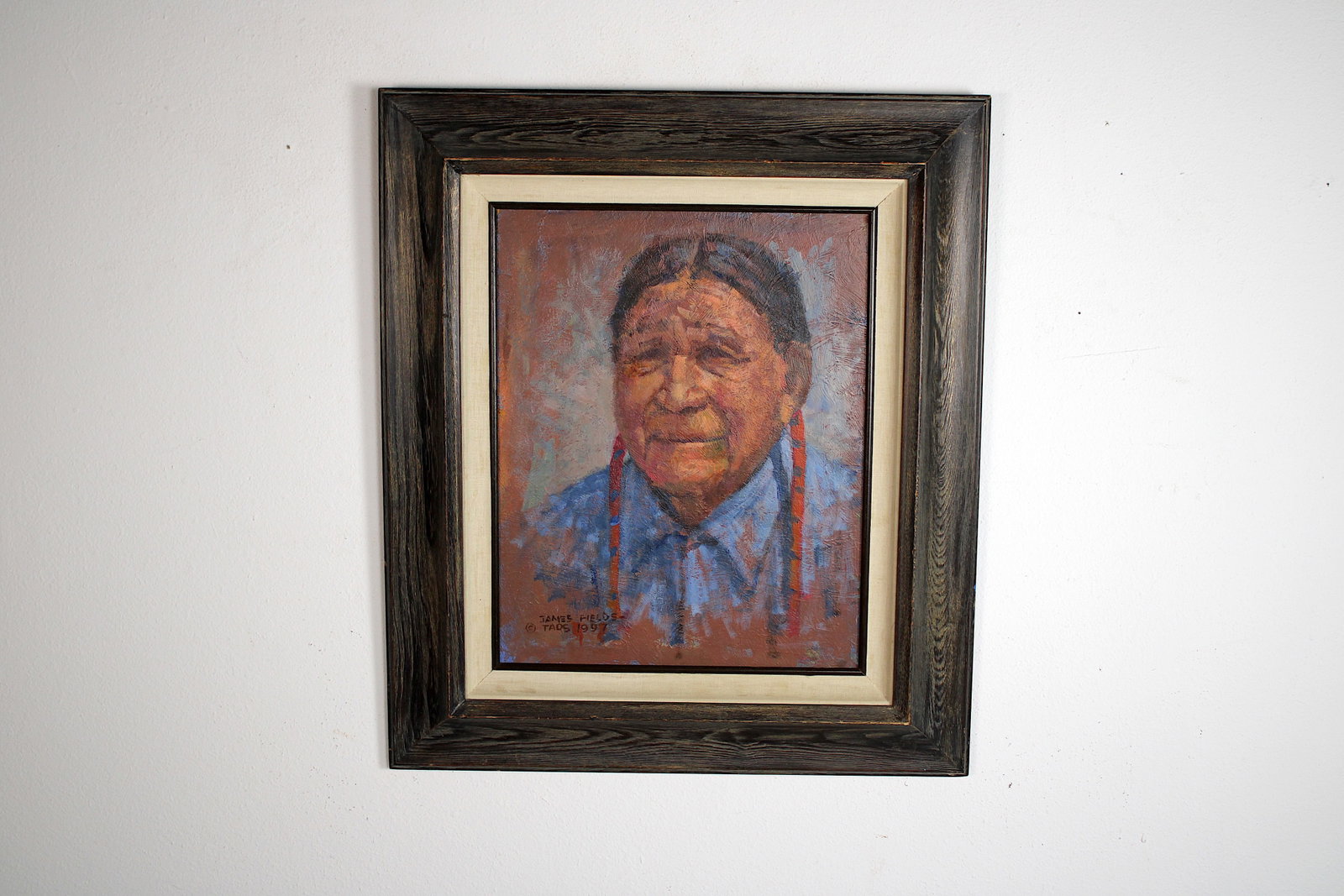 James FIELDS (American) Original Acrylic on Board, Signed Lower Left, "The Philosopher": Original acrylic on board by James Fields. Measures 20x16 inches. Exquisitely Framed Tags: Taos Pueblo Indian Art, Indigenous Portraiture, Cultural Realism, Listed Artist Original. Shipping: Buyer arr