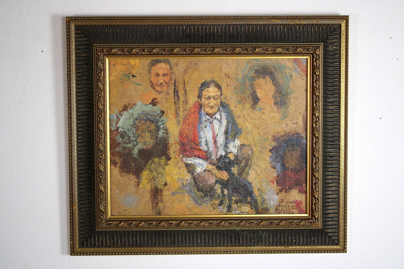 James FIELDS (American) Original Acrylic on Board, Signed Lower Right, "Sketch Of Taos Indian With (1 of 3)