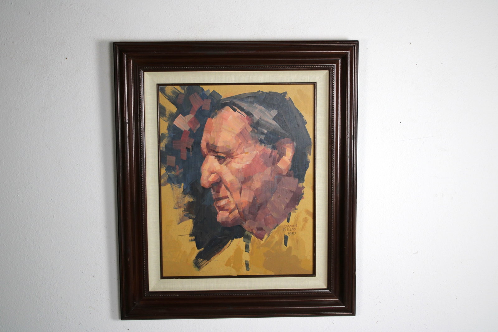 James FIELDS (American) Original Acrylic on Board, Signed Lower Right, "Indian Contemplating": Original acrylic on board by James Fields. Measures 16x20 inches. Exquisitely Framed Tags: Taos Pueblo Indian Art, Indigenous Portraiture, Cultural Realism, Listed Artist Original. Shipping: Buyer arr