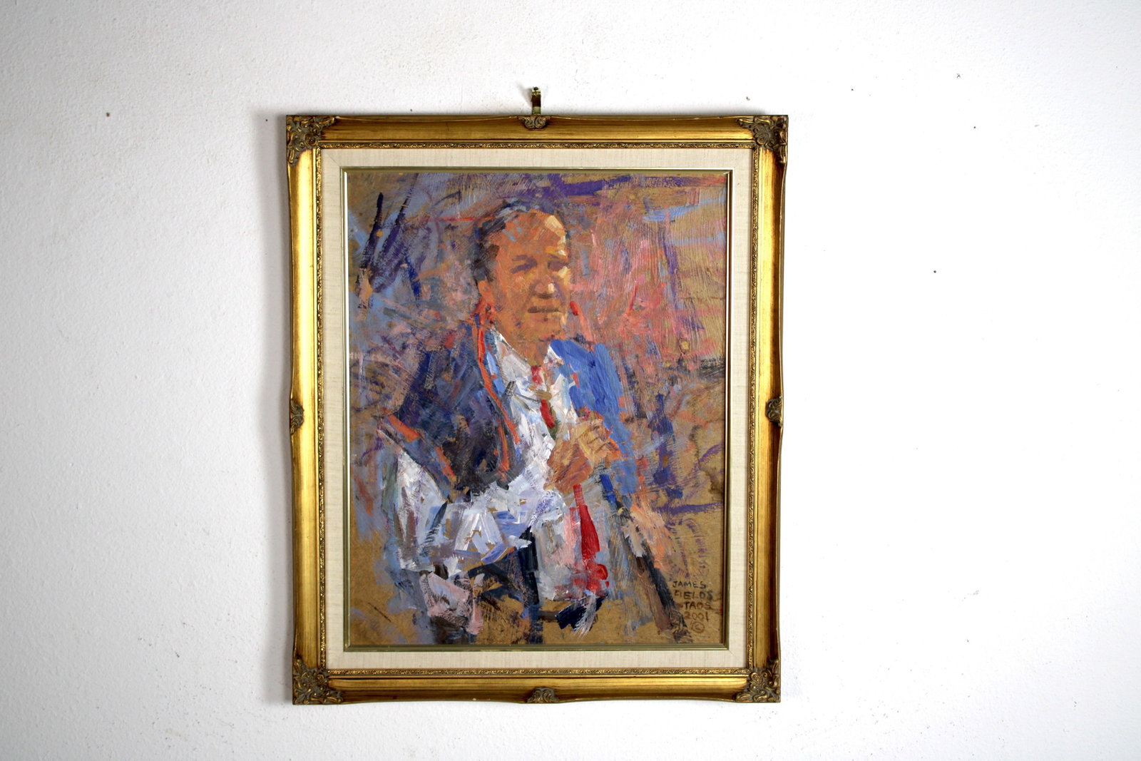 James FIELDS (American) Original Acrylic on Board, Signed Lower Right, "Taos Indian Number 3": Original acrylic on board by James Fields. Measures 16x20 inches. Exquisitely Framed Tags: Taos Pueblo Indian Art, Indigenous Portraiture, Cultural Realism, Listed Artist Original. Shipping: Buyer arr
