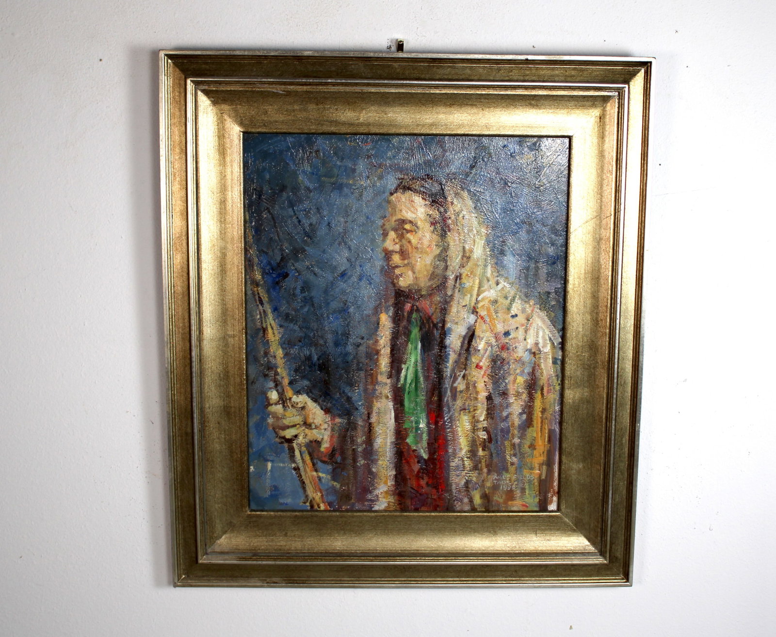 James FIELDS (American) Original Acrylic on Board, Signed Lower Right, "Pueblo Citizen": Original acrylic on board by James Fields. Measures 20x24 inches. Exquisitely Framed Tags: Taos Pueblo Indian Art, Indigenous Portraiture, Cultural Realism, Listed Artist Original. Shipping: Buyer arr