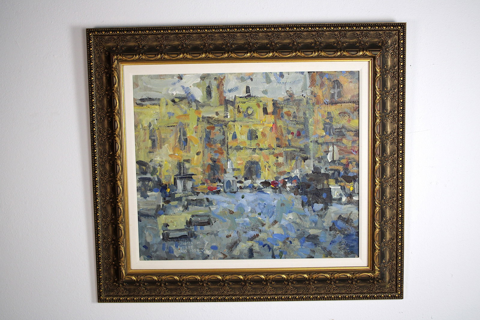 James FIELDS (American) Original Acrylic on Board, Signed Lower Left "Sorrento Street Scene": Original acrylic on board by James Fields. Measures 22x26 inches. Framed. Category: Folk Art, Listed Artist Original. A vivid scene study by James Fields, showcasing the unique streets of Sorrento, It