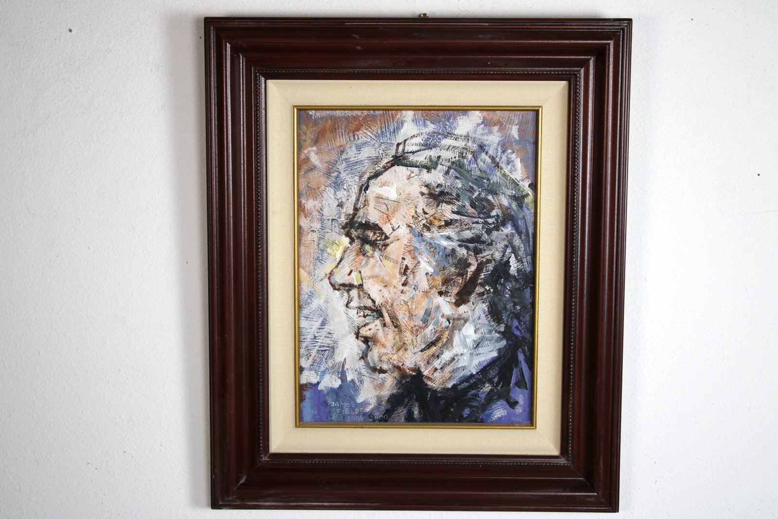 James FIELDS (American) Original Acrylic on Board, Signed Lower Left, "Carl": Original acrylic on board by James Fields. Measures 12x16 inches. Exquisitely Framed. Category: Folk Art Portrait, Listed Artist Original. A distinctly eccentric character study by James Fields, showc