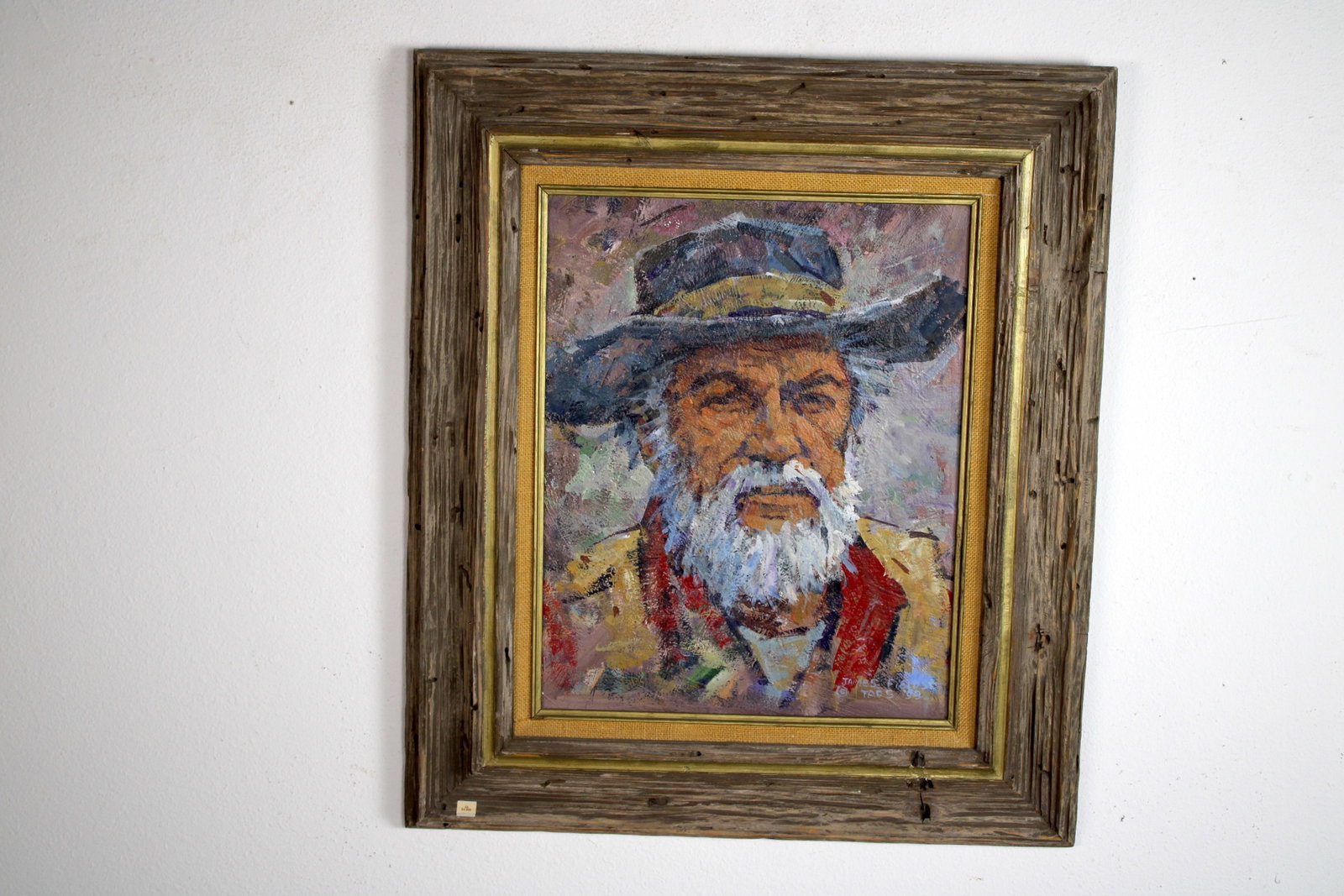James FIELDS (American) Original Acrylic on Board, Signed Lower Right, "Portrait Of J.N. McAllum": Original acrylic on board by James Fields. Measures 16x20 inches. Exquisitely Framed. Category: Folk Art Portrait, Listed Artist Original. A distinctly eccentric character study by James Fields, showc