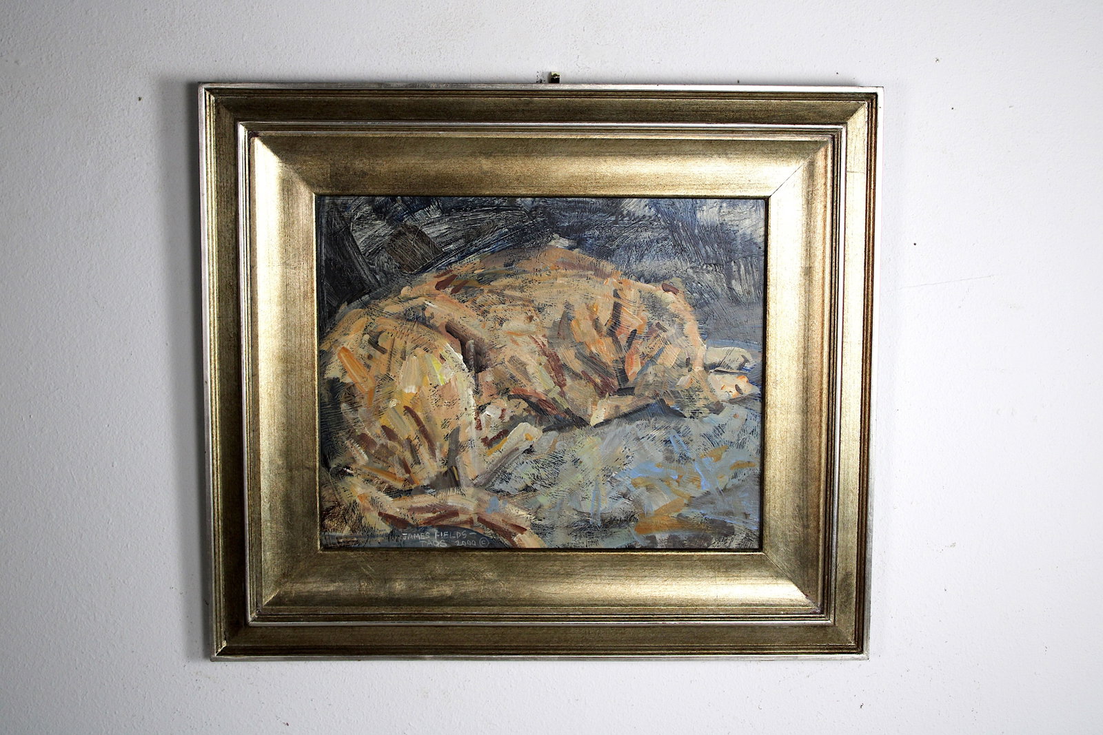 James FIELDS (American) Original Acrylic on Board, Signed Lower Left, "Ginger": Original acrylic on board by James Fields. Measures 16x20 inches. Exquisitely Framed. Category: Folk Art Portrait, Listed Artist Original. A distinctly eccentric character study by James Fields, showc