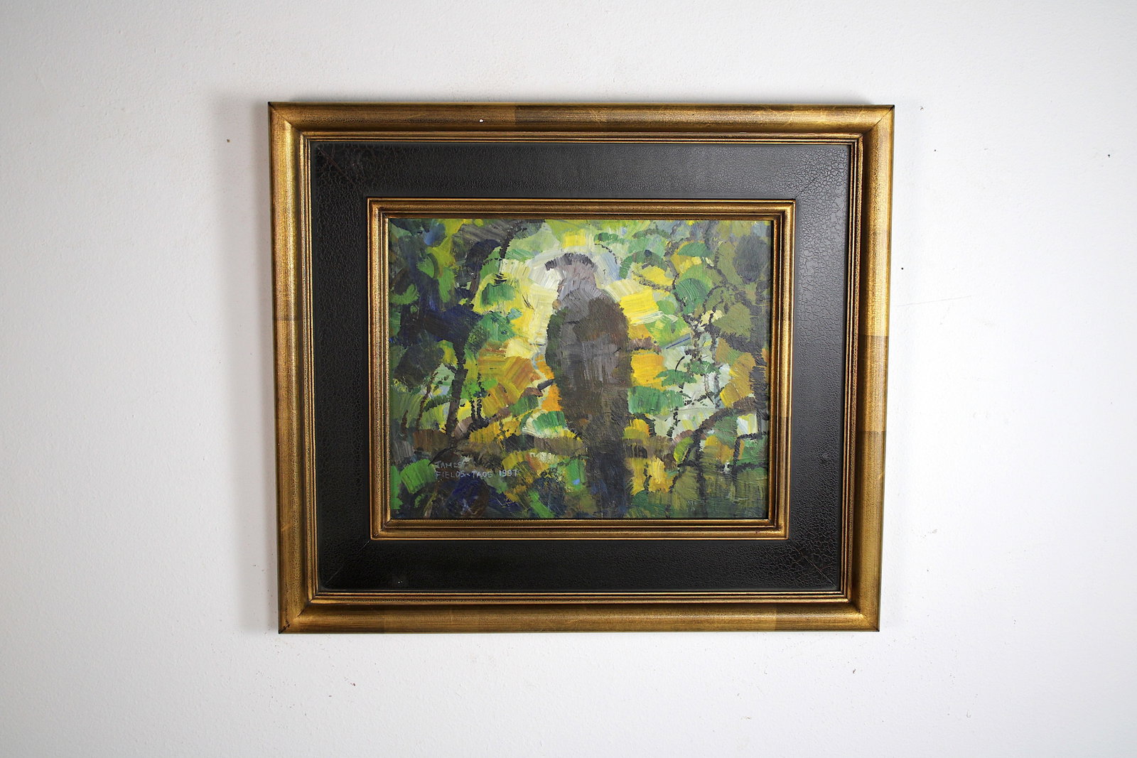 James FIELDS (American) Original Acrylic on Board, Signed Lower Left, "Perching Bird": Original acrylic on board by James Fields. Measures 16x20 inches. Exquisitely Framed. Category: Western Landscape Painting, Mountain Landscape Art, New Mexico Skies, Southwestern Fine Art, Listed Arti