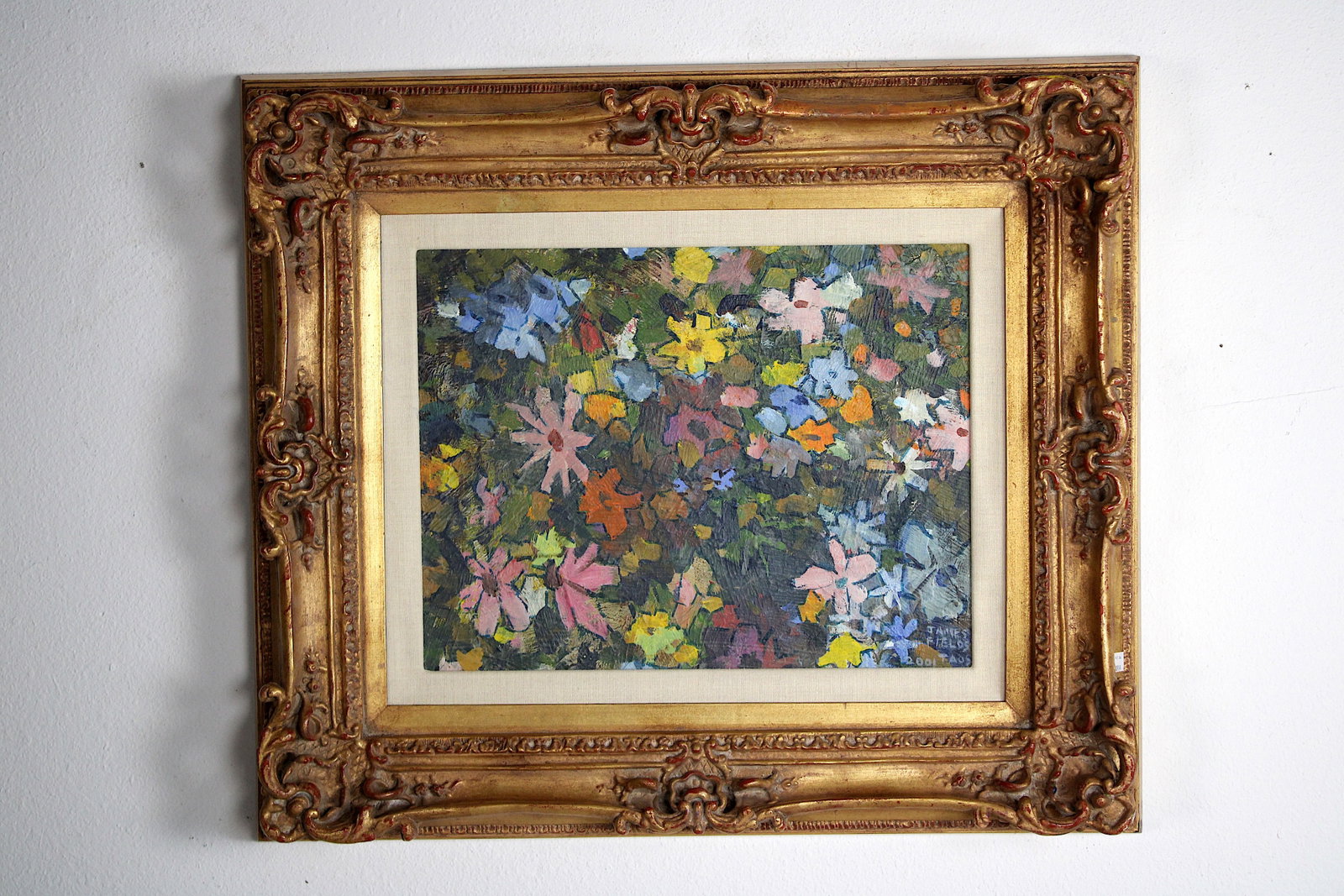 James FIELDS (American) Original Acrylic on Board, Signed Lower Right, "Flowers": Original acrylic on board by James Fields. Measures 14x18 inches. Exquisitely Framed. Category: Western Landscape Painting, High Desert Landscape Art, New Mexico Skies, Southwestern Fine Art, Listed A
